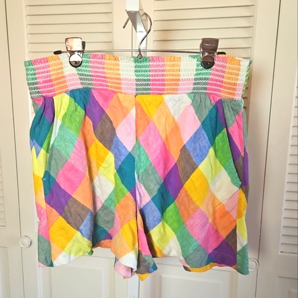 crown & ivy Pants - NWT Crown & Ivy Colorful Checked Plaid Shorts Womens Size XL Elastic Comfy